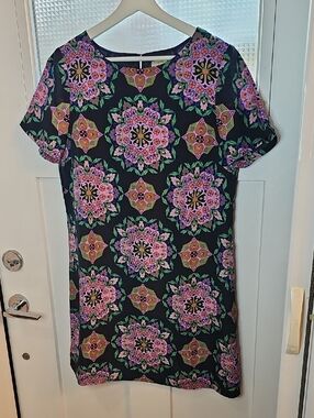 J.CREW Floral Medallion Shift Dress in Black and Purple